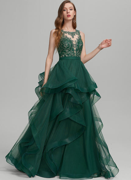 Robe Tulle Émeraude À Volants