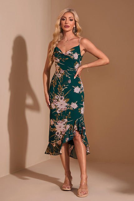 Robe Chic Florale Verte Élégante - gallery 5