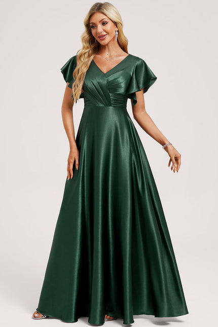 Robe Longue Satin Vert Foncé