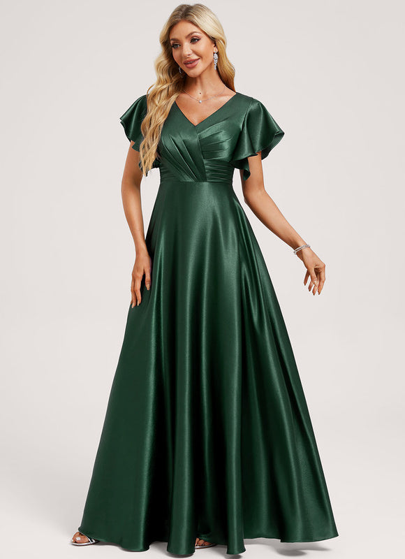 Robe Longue Satin Vert Foncé