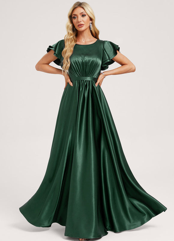 Robe Satin Vert Emeraude - gallery 2