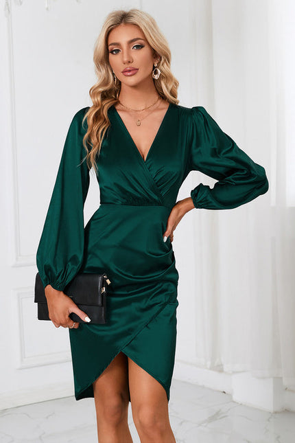 Robe Satinée Chic À Manches Bouffantes - gallery 1