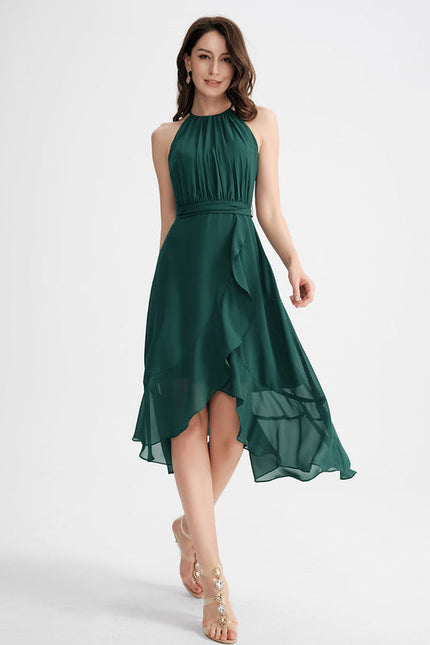 Robe Fluide Chic À Volants Verts - gallery 3