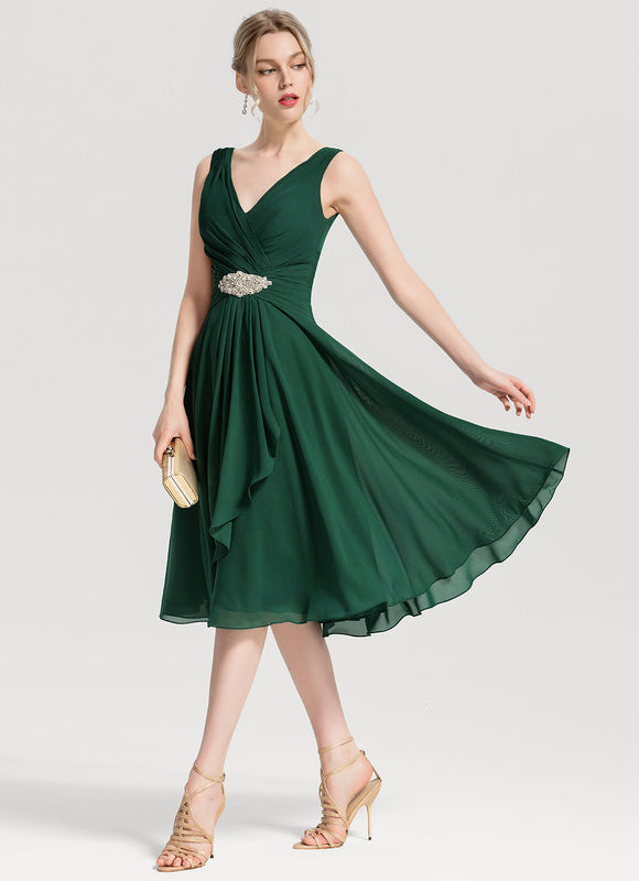 Robe Cocktail Émeraude Fluide Élégante - gallery 1