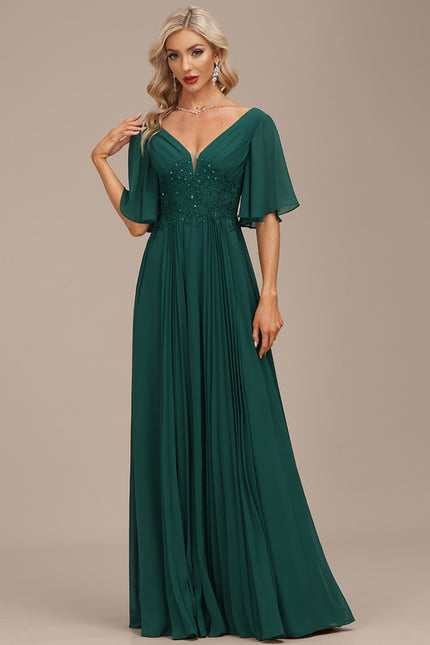 Robe Longue Verte À Manches Volantes - gallery 6