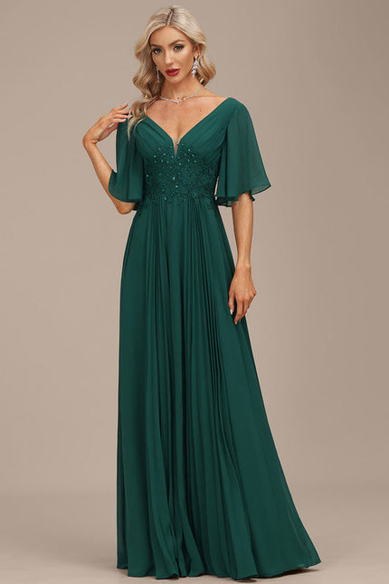 Robe Longue Verte À Manches Volantes - gallery 6