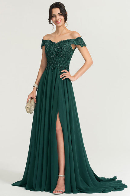 Robe Élégante Traîne Verte Scintillante - gallery 1