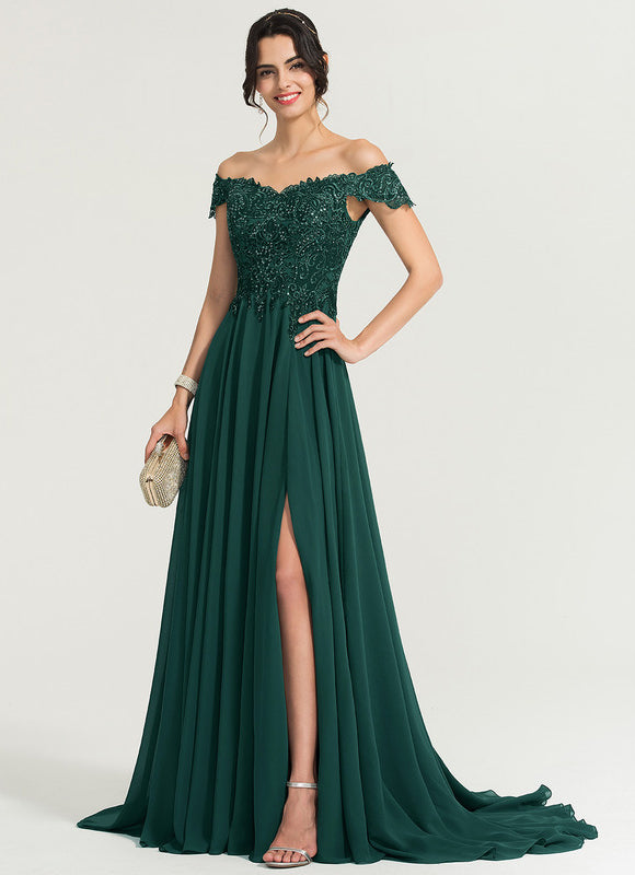 Robe Élégante Traîne Verte Scintillante - gallery 1