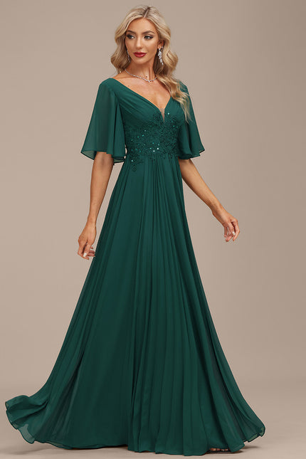 Robe Longue Verte À Manches Volantes - gallery 3
