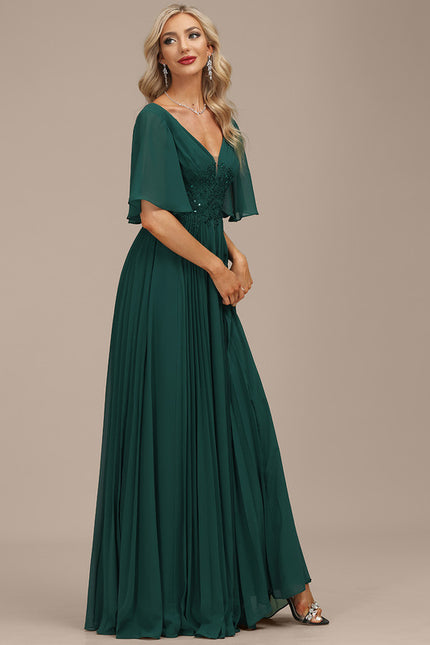 Robe Longue Verte À Manches Volantes - gallery 2