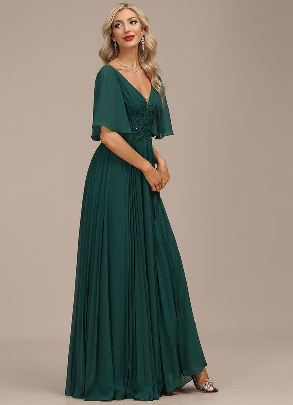 Robe Longue Verte À Manches Volantes - gallery 2