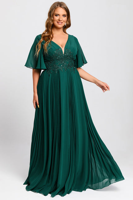 Robe Longue Verte À Manches Volantes - gallery 8