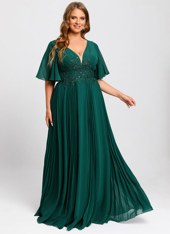 Robe Longue Verte À Manches Volantes - gallery 8