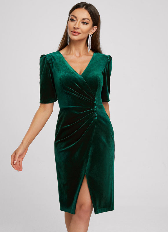 Robe Velours Vert Emeraude - gallery 3