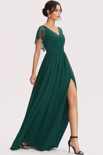Robe Élégante Verte À Dentelle - gallery 4