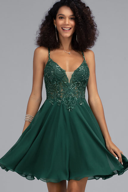 Robe Trapèze Verte Satinée - gallery 1