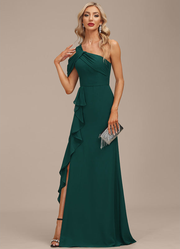 Robe Élégante Asymétrique À Volants - gallery 4