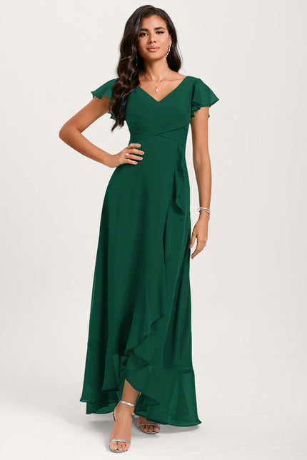 Robe Fluide Vert À Volants Élégante