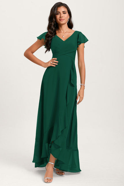 Robe Fluide Vert À Volants Élégante