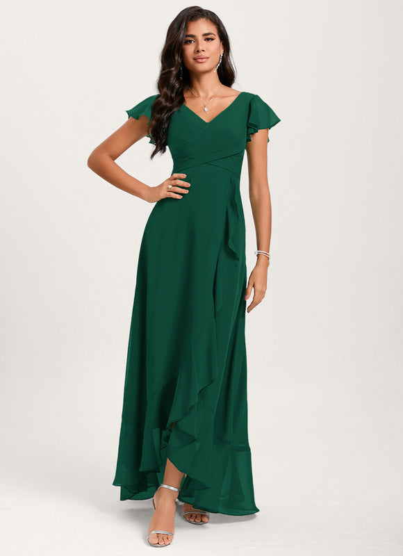 Robe Fluide Vert À Volants Élégante