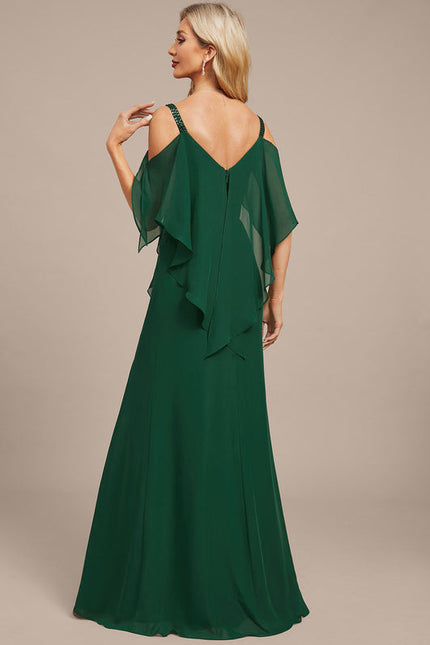 Robe Élégante À Volants Vert Foncé - gallery 6