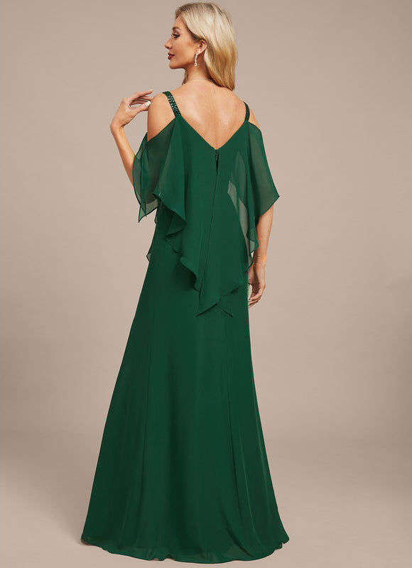 Robe Élégante À Volants Vert Foncé - gallery 6