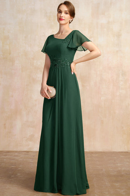 Robe Longue Verte Satinée À Volants - gallery 2