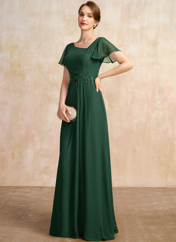 Robe Longue Verte Satinée À Volants - gallery 2