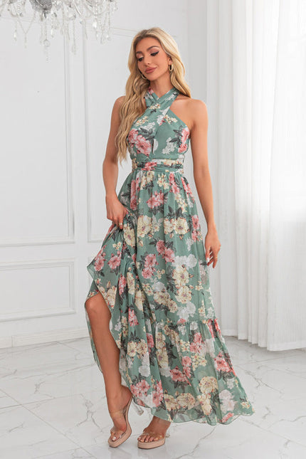 Robe Longue Vert D'Eau Florale - gallery 4