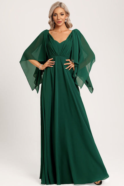 Robe Longue Vert Émeraude À Manches Cape