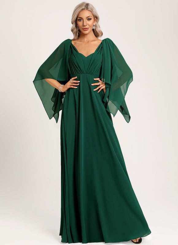 Robe Longue Vert Émeraude À Manches Cape