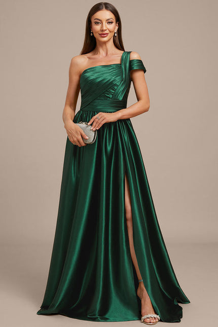 Robe Longue Satin Vert Émeraude À Fente - gallery 3