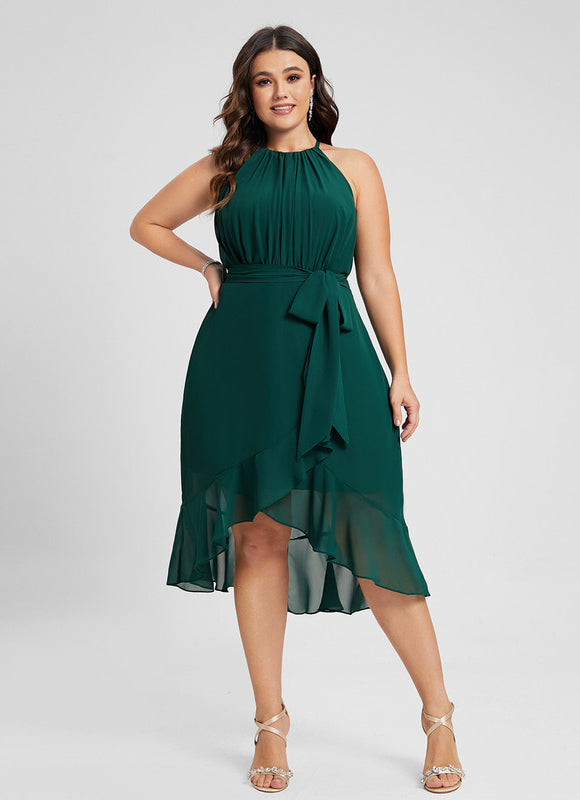 Robe Fluide Chic À Volants Verts - gallery 9