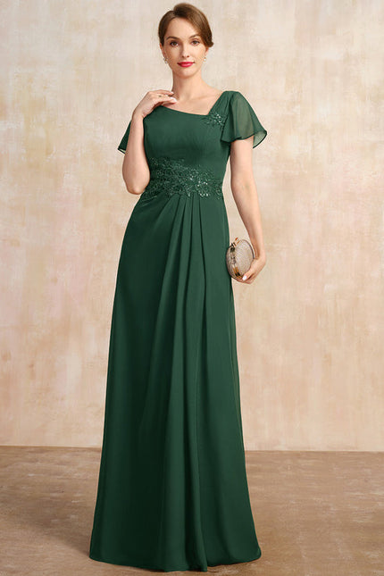 Robe Longue Verte Satinée À Volants - gallery 3