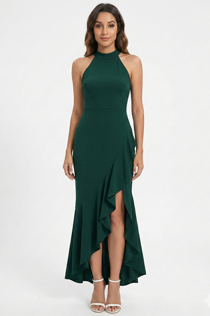 Robe Sirène Chic À Volants Verts