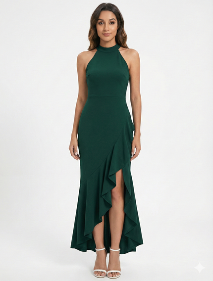 Robe Sirène Chic À Volants Verts