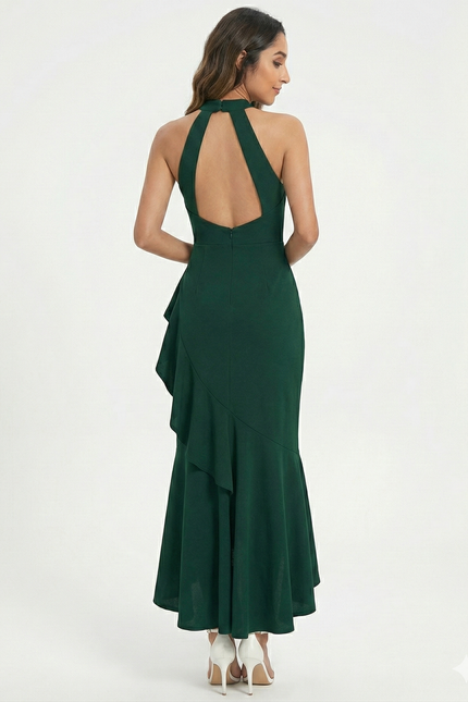 Robe Sirène Chic À Volants Verts