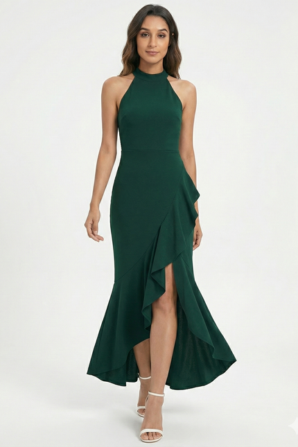 Robe Sirène Chic À Volants Verts