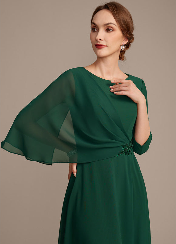 Robe Élégante Mousseline Verte Fluide - gallery 3
