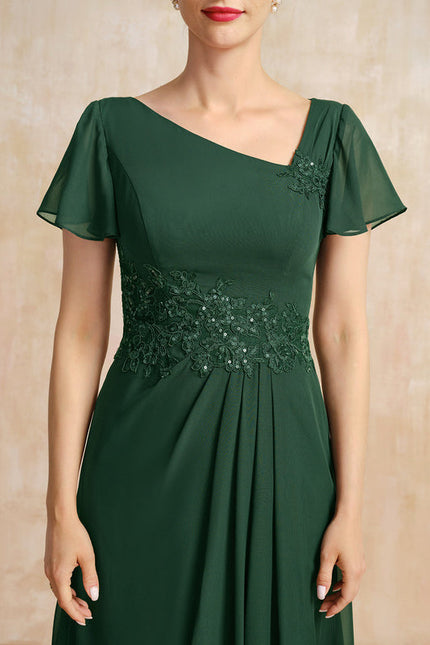 Robe Longue Verte Satinée À Volants - gallery 5