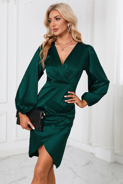 Robe Satinée Chic À Manches Bouffantes