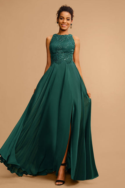 Robe Élégante Verte À Fente - gallery 1
