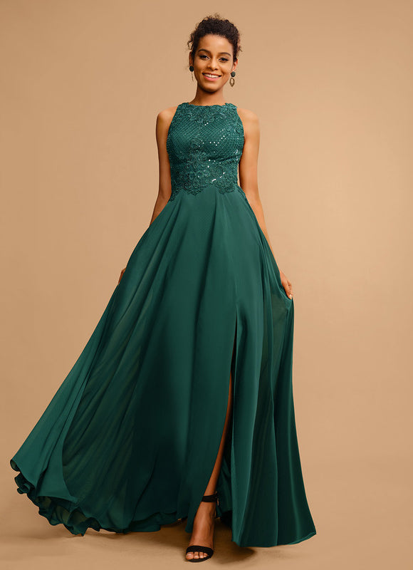 Robe Élégante Verte À Fente - gallery 1