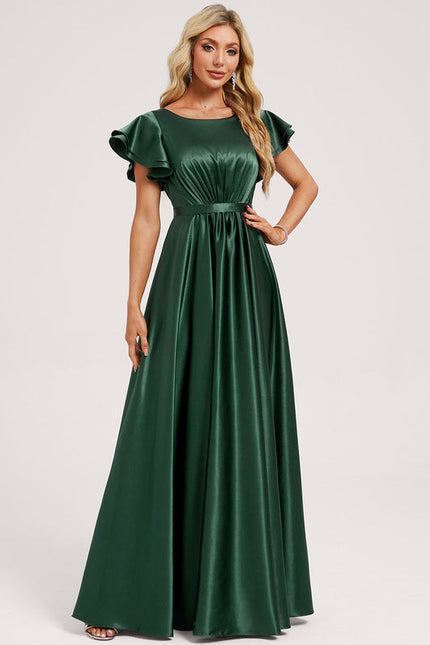 Robe Satin Vert Emeraude - gallery 1