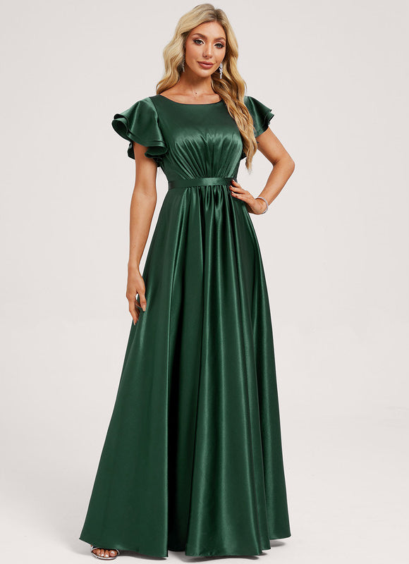 Robe Satin Vert Emeraude - gallery 1