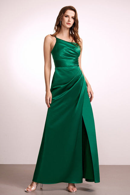 Robe Satinée Chic Fendue Émeraude - gallery 3