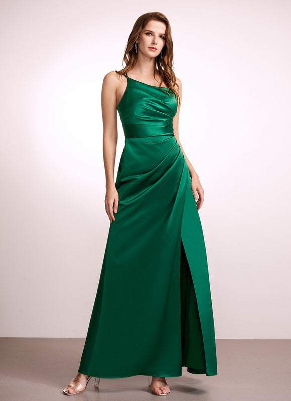 Robe Satinée Chic Fendue Émeraude - gallery 3