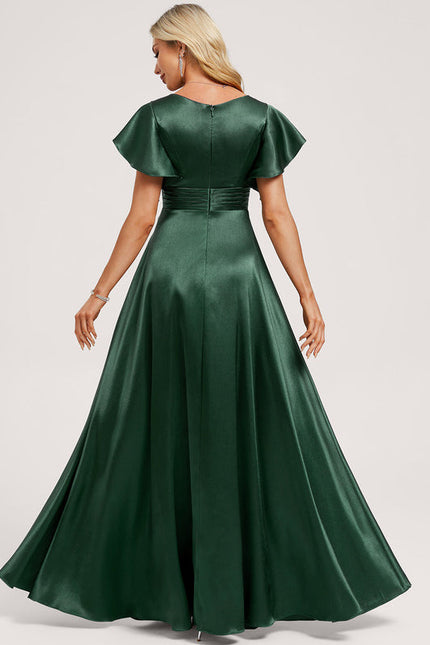 Robe Longue Satin Vert Foncé - gallery 4
