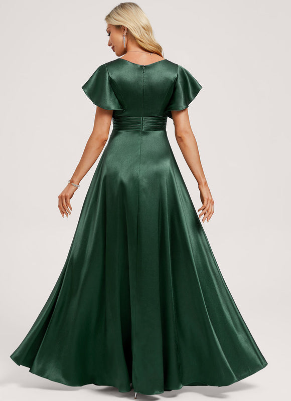 Robe Longue Satin Vert Foncé - gallery 4
