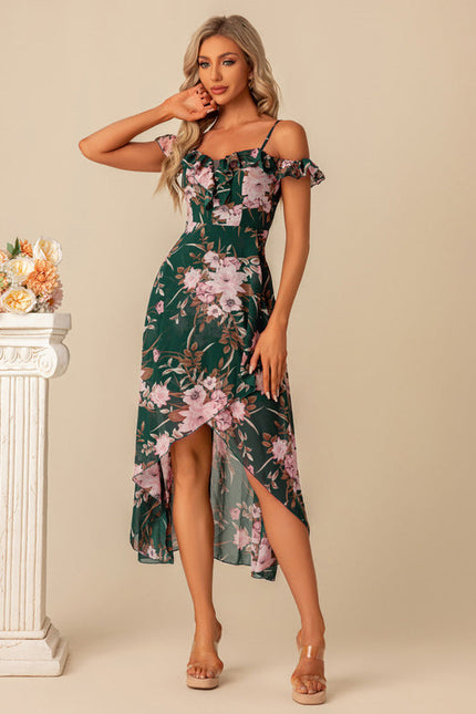 Robe Longue Verte À Fleurs Roses - gallery 3